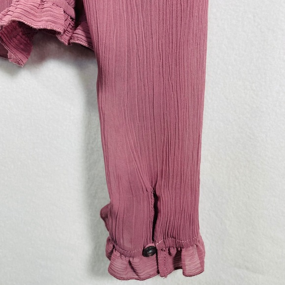 Oleg‎ Cassini Ruffle Blouse Button Down Long Sleeve Pink Top XL Women V Neck - Picture 10 of 10